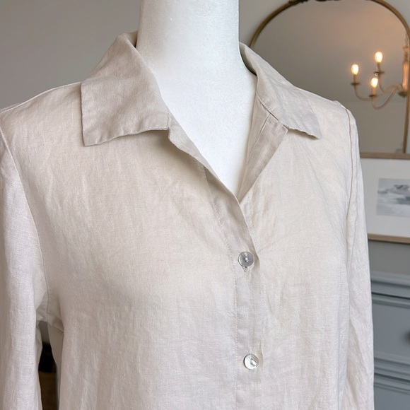 Sigrid Olsen 100% Linen Button Down Long Sleeve Shirt Dress Coastal Grandma - Picture 2 of 7